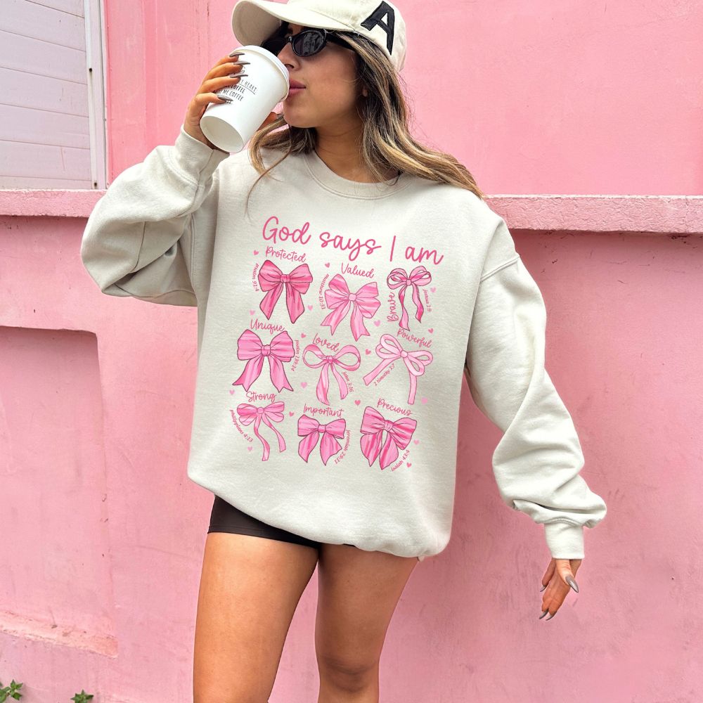 Empowering Crewneck Sweatshirt - "God Says I Am" Bows