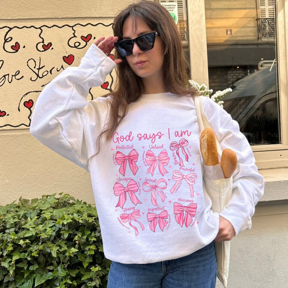 Empowering Crewneck Sweatshirt - "God Says I Am" Bows